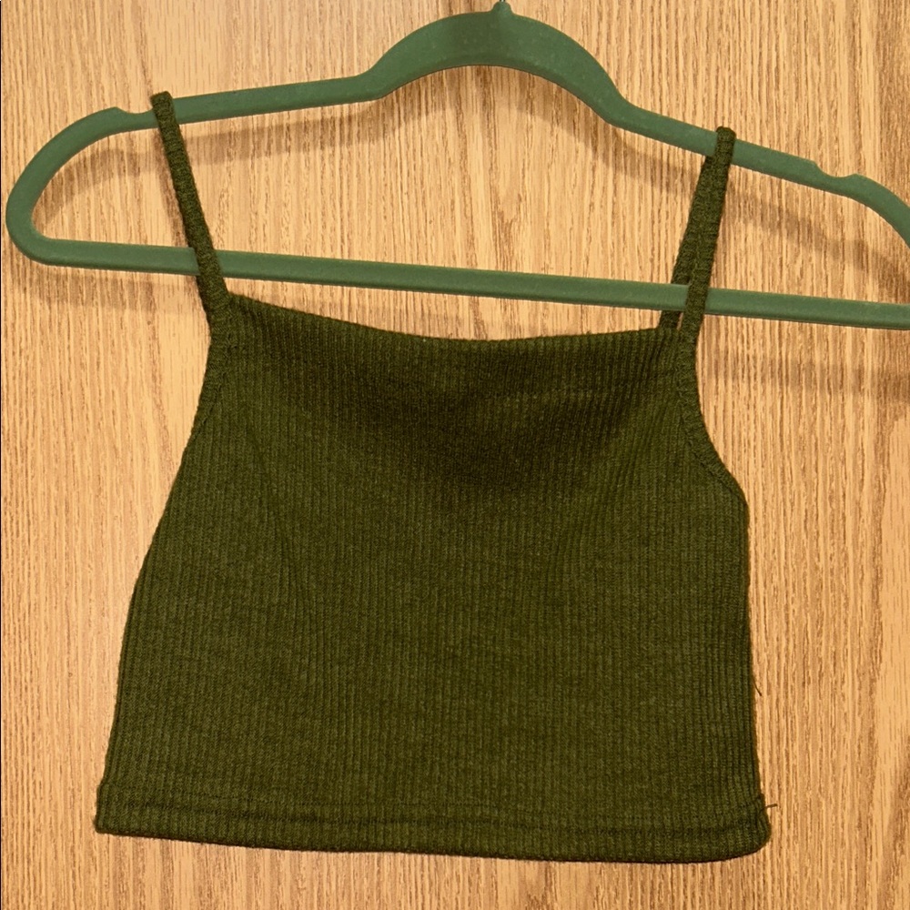 Olive Green Ribbed Knit Cami Crop Top